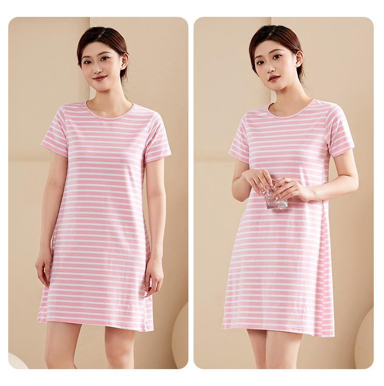 Women's Combed Cotton Pajama Dress with Built-in Bra Pads – Cool, Summer-Ready, Wearable Outdoors, All-Cotton Nightgown.
