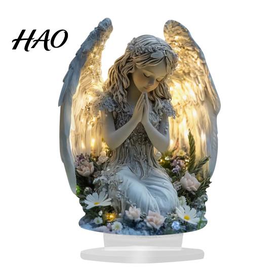 Home Decor Nativity Sign 2D Acrylic Jesus Ornament Angel Wing Table with Base Office Desktop Bookshelf Religious Christmas Decoration Multifunctional
