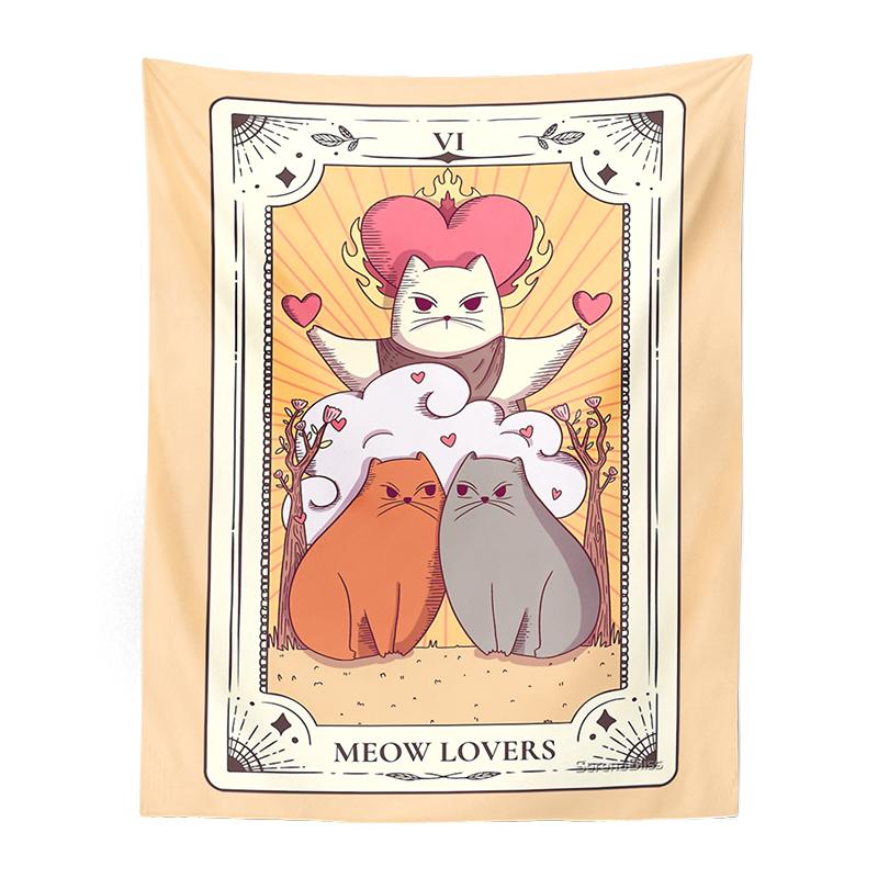 Søt Katt Tarotkort Veggteppe Dame Rom Veggteppe Kawaii Tilbehør Rom Veggduk Veggteppe