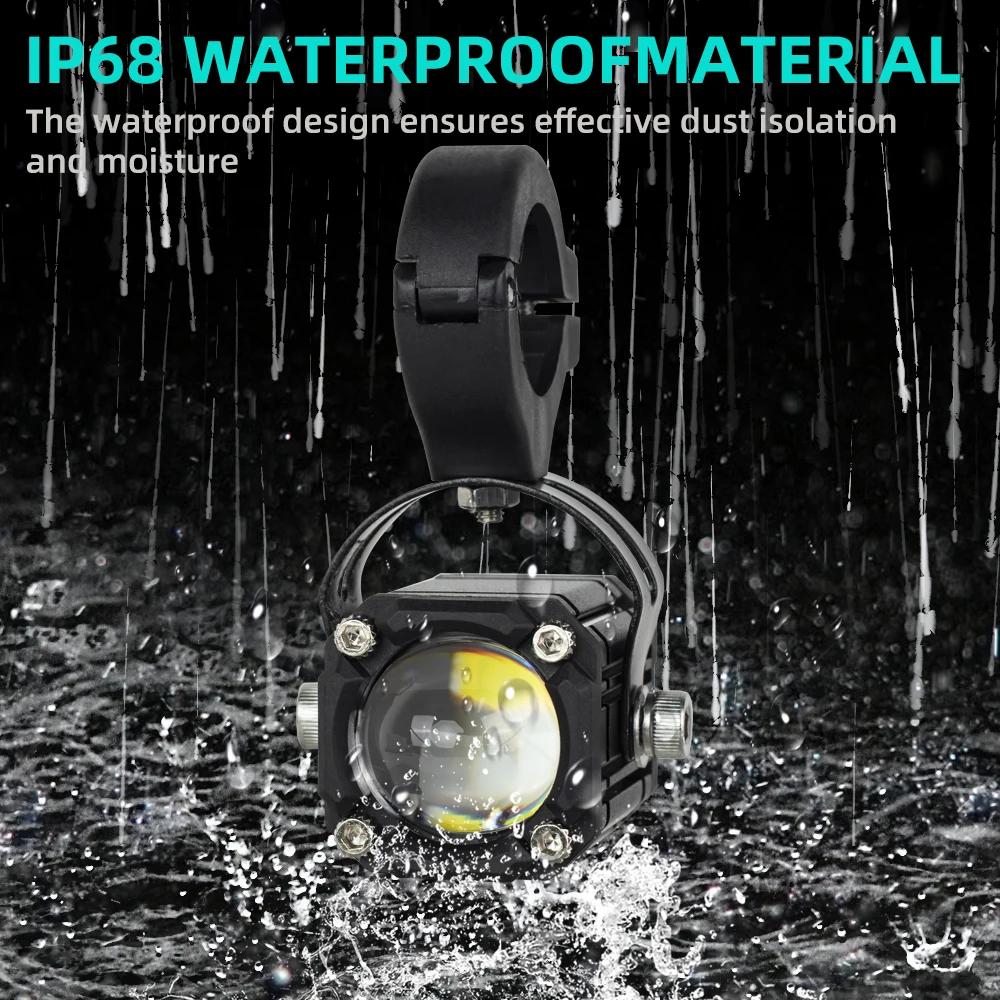 2 stk Motorsykkel LED-lys Universal Motos Dual Color Spotlights 360 graders justering hjelpetåkelys Motorsykkeltilbehør