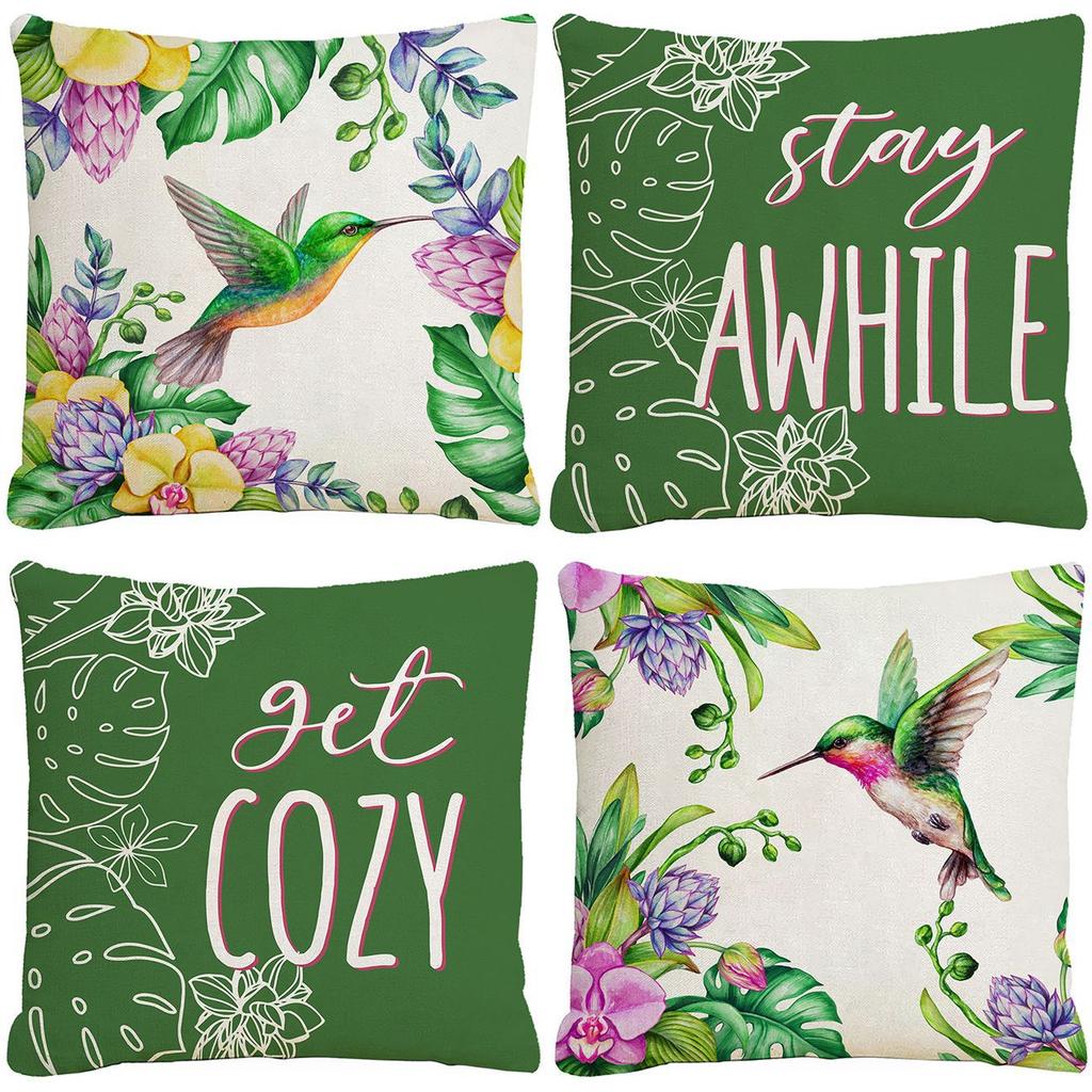 New Flower and Bird Pillow Case Green Leaf Cushion Cover Living Room Home Decoration Pillow