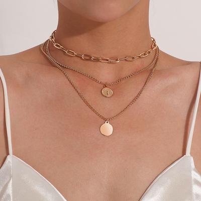 Geometric Round Beauty Head Pendant Necklace Female, Trend Exaggerated Multi-layer Thick Chain Necklace