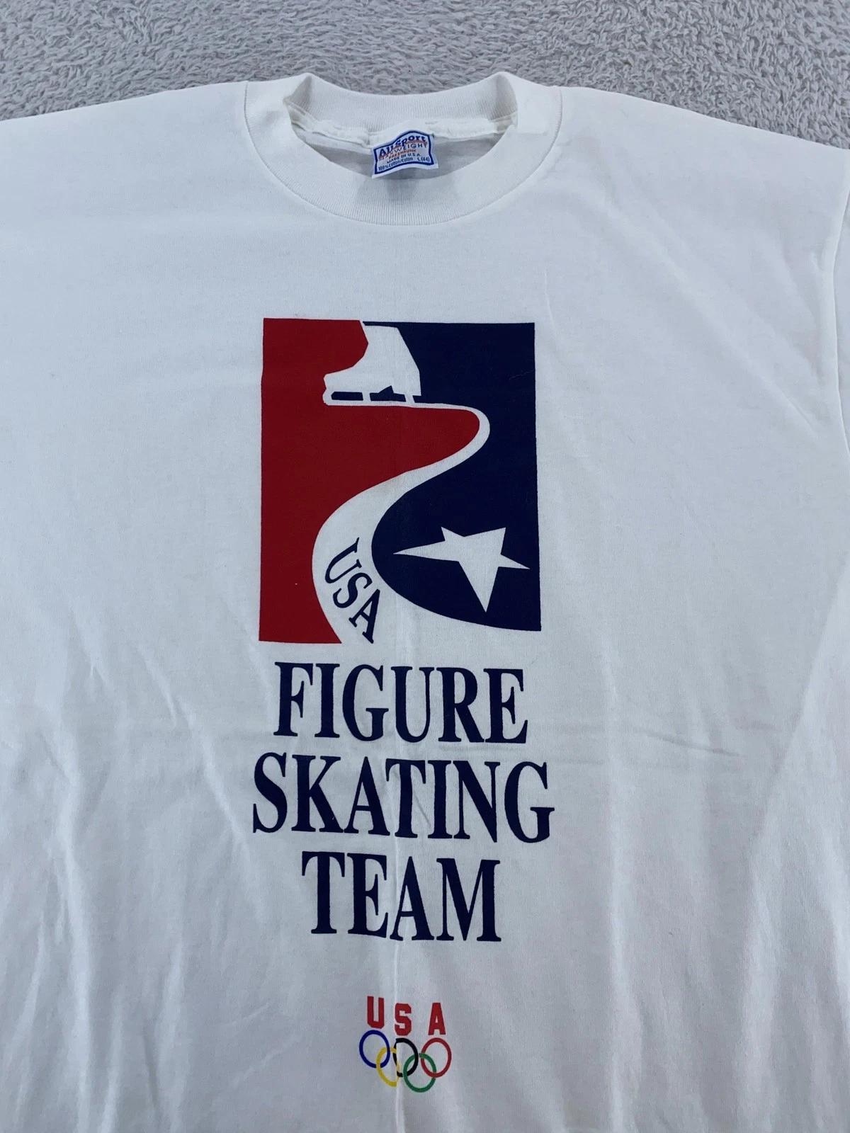 Vintage USA Figure Skating Team Shirt Mens Large Olympics AllSport 90s Tee S