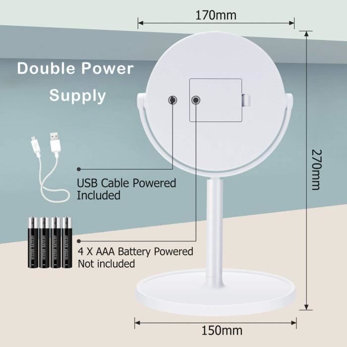 Miroir LED Kasimir Maquillage Miroir Grossissement 5X Miroirs de poche Miroir Lumineux Maquillage Avec Bouton Storage tactile miroir