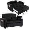 2 Seater Sofa Bed, Pull Out Sleeper Sofa W/ Adjustable Backrest, Storage Armrests, Cup Holders, Side Pockets, Black