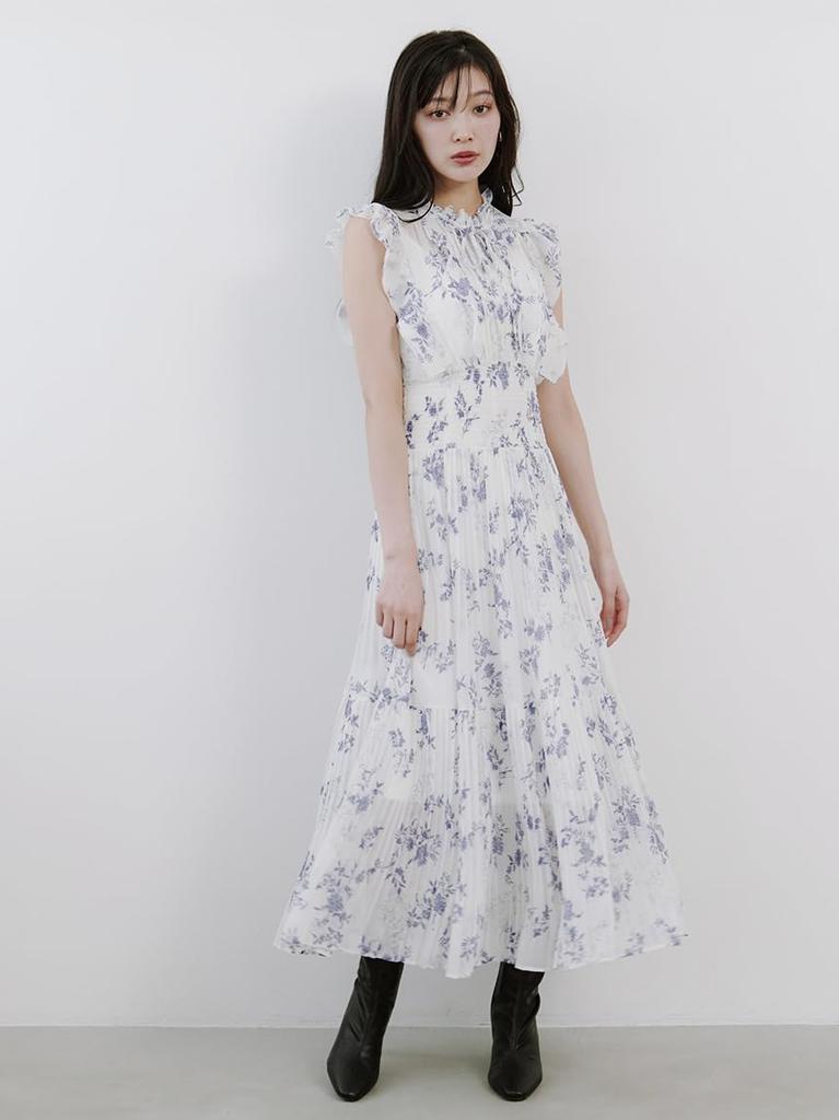 Snidel Sus Print Pleated Waist Shirred Dress SWFO254139 IVR Women's