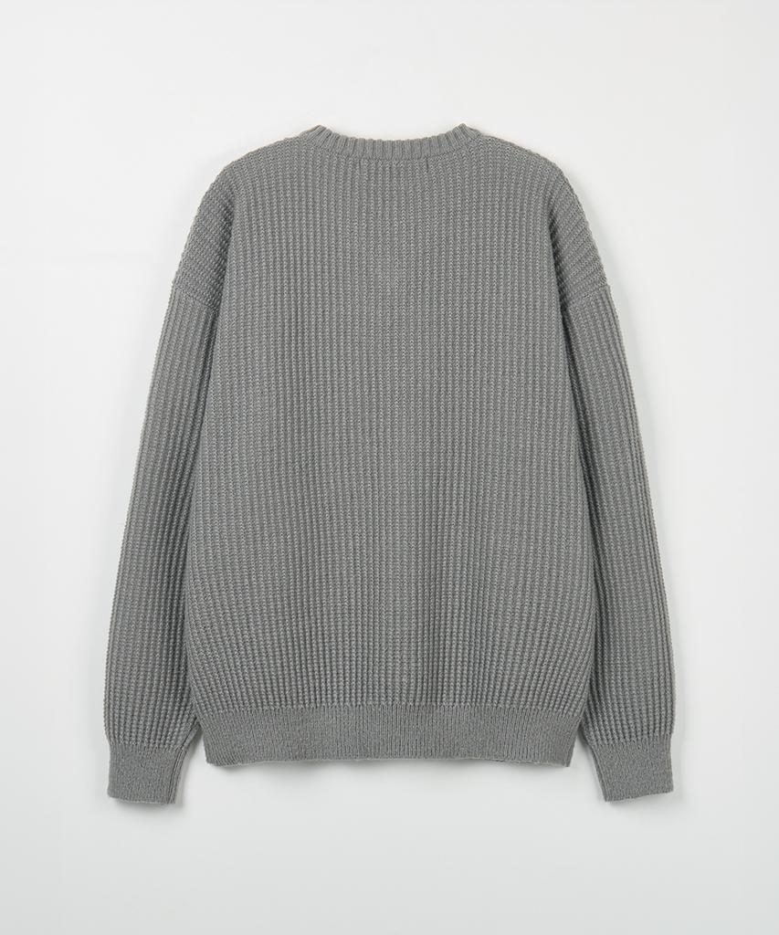 NODU V-Neck Waffle Essential Knit [Gray]