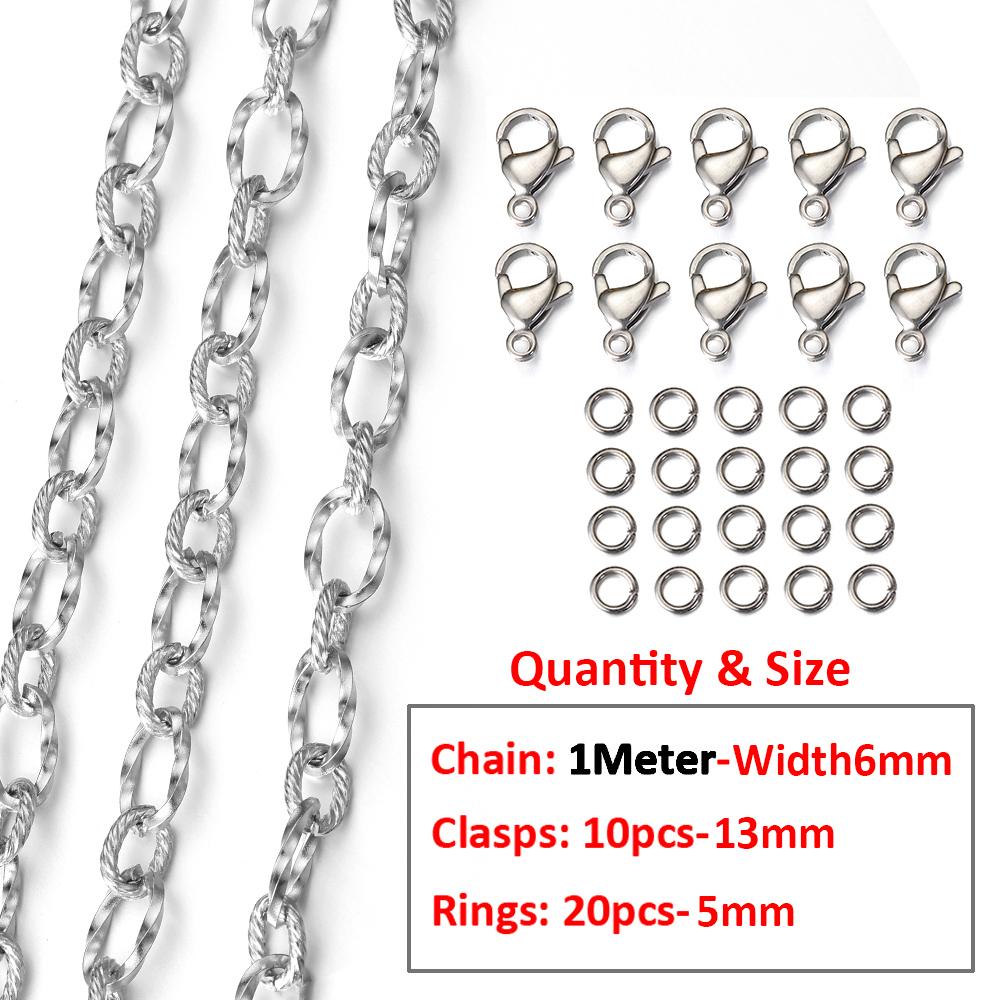 2Meters/1Meter Stainless Steel Chain Lobster Clasps Jump Rings Connectors Chains for Bracelet Necklace Jewelry Making DIY Kit