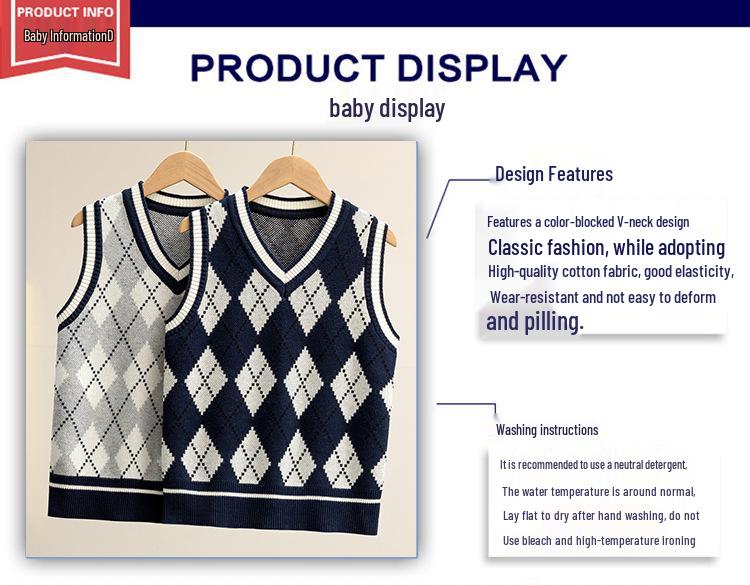 British Style Autumn/Winter Knit Vest for Primary and Secondary School Students