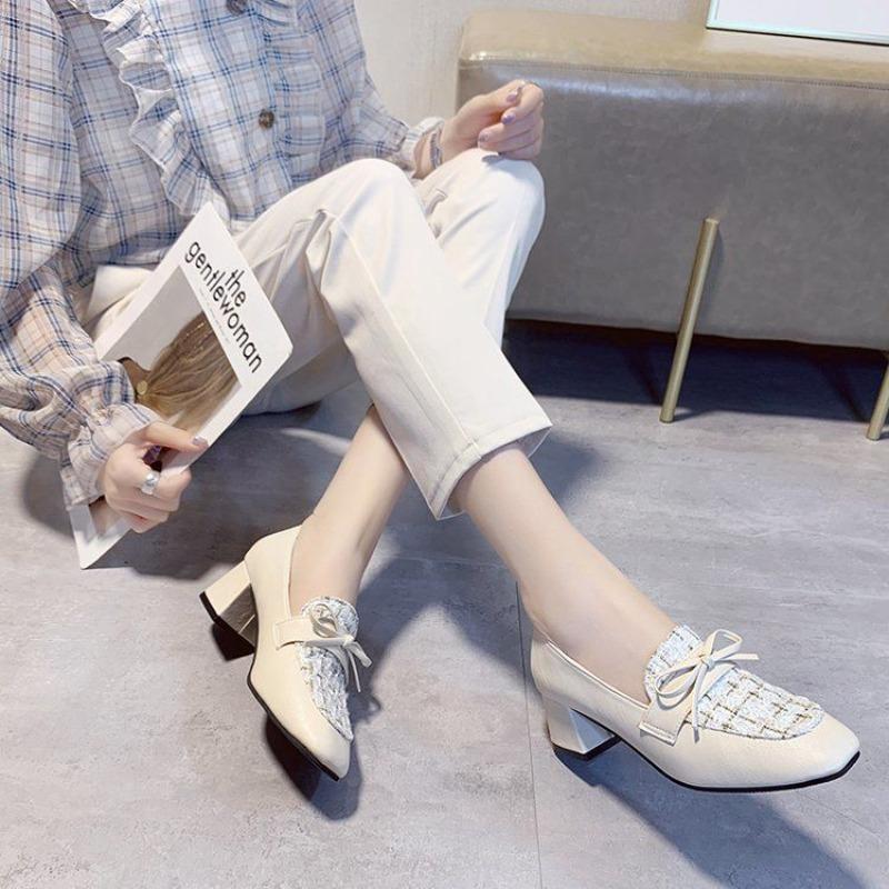 Square Toe With Bow Medium Heels Woman Pumps Comfortable and Elegant On Offer Discount Spring Fashion Loafers Shoes for Women