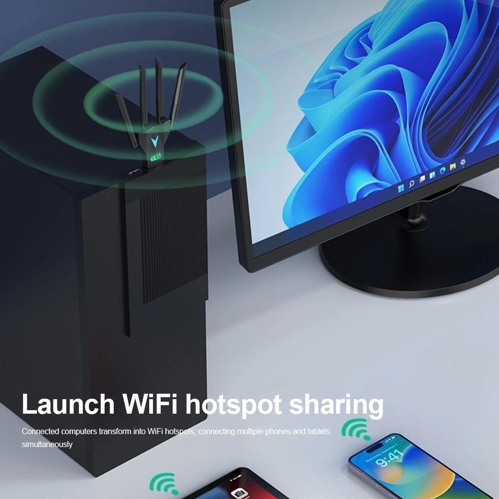 Dual Band 2.4G/5Ghz 1300Mbps WiFi Dongle Wireless Network Card  For Computer/PC/Tablet