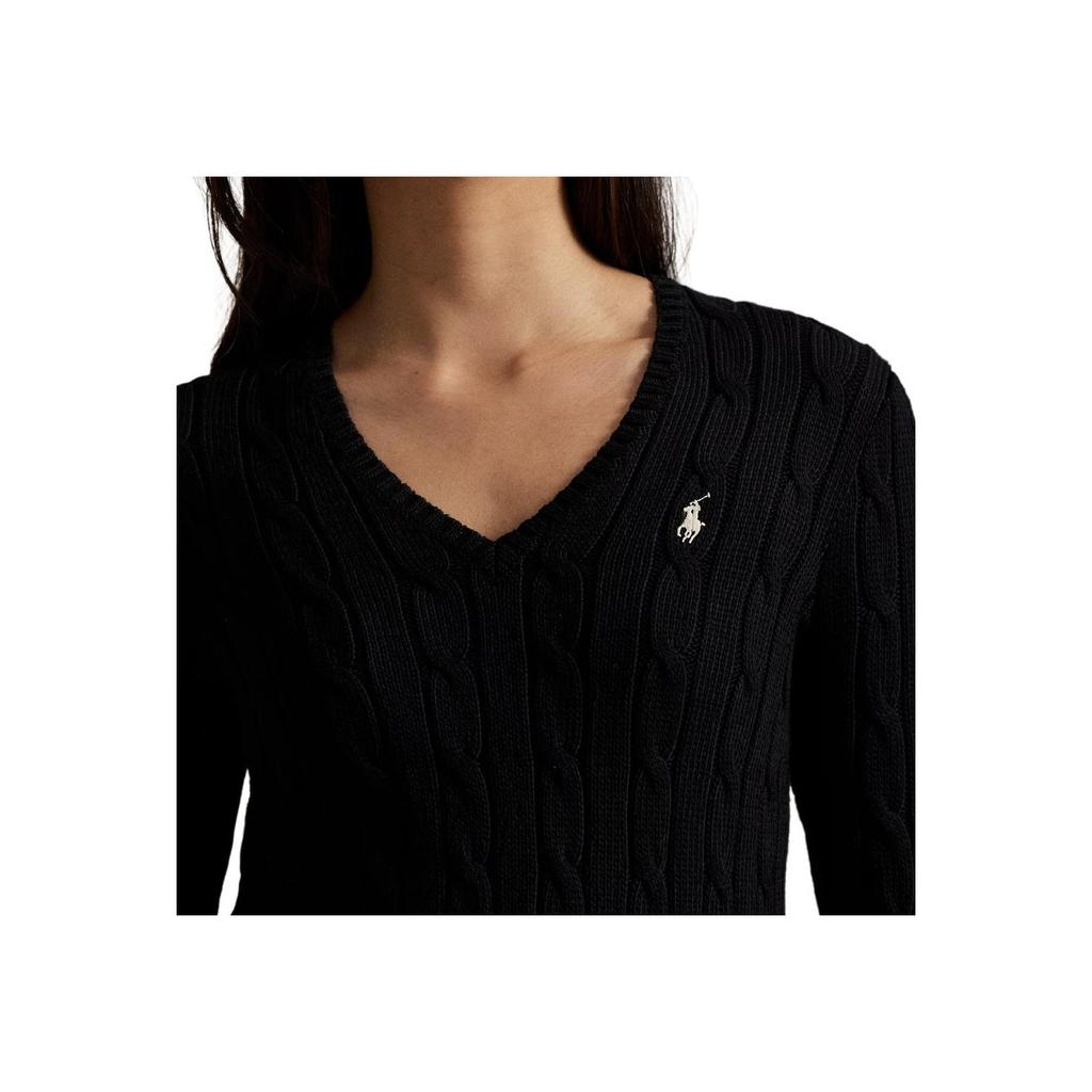 Polo Ralph Lauren Cable Knit Cotton V-Neck Sweater Women Sweaters 211971870-002