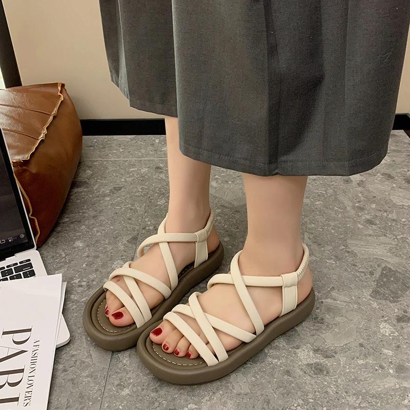 

Fashion Women s Sandals with Medium Heel Sponge Sole Open Toe Women s Shoes 2024 Fashion Women s Sandals Summer Simple Daily Sandals 35 бежевый