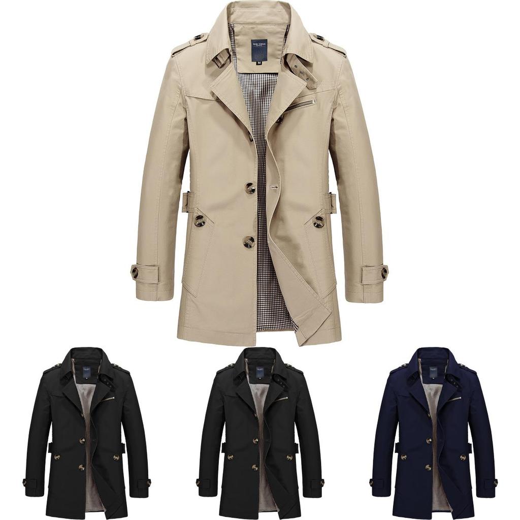 Men's Winter Mid-long Jacket Stylish Casual Overcoat With Lapel Collar And Epaulet Design
