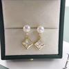 Natural Freshwater Pearl Earrings with Diamond Shaped Pointed Seashells and Clover Earrings, Exquisite and Fashionable