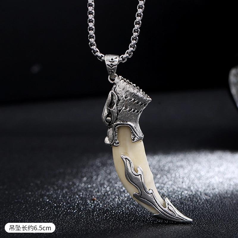 Wolf Tooth Pendant Necklace - Men's and Women's Stainless Steel Pendant Necklace Decorative Jewelry