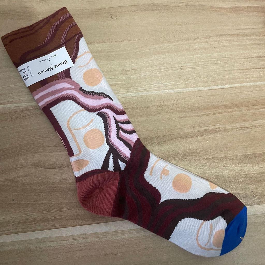 Bonne Maison: Retro-Ölgemälde-Socken für Damen, mittelhoch, luxuriös, französisch, bis zur Wade