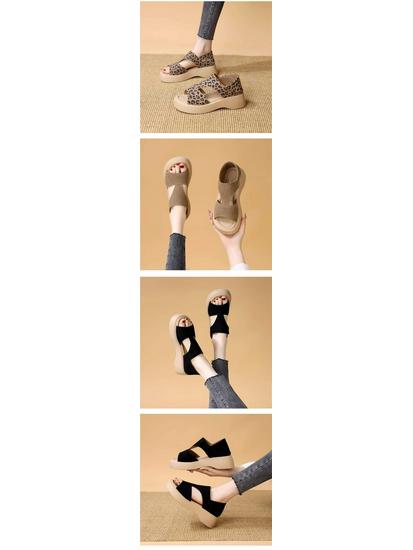 Dámské retro sandály s leopardím potiskem na silné podrážce - Luxusní plážové boty s oboustranným zadním páskem (Léto 2025)