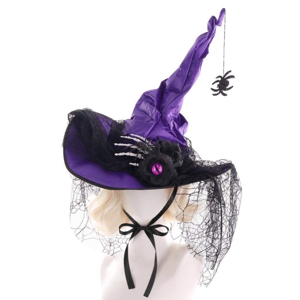 Eyeball Flower Witch Hat Spider Pendant Wizard Cap Cool Halloween Hat  Adult