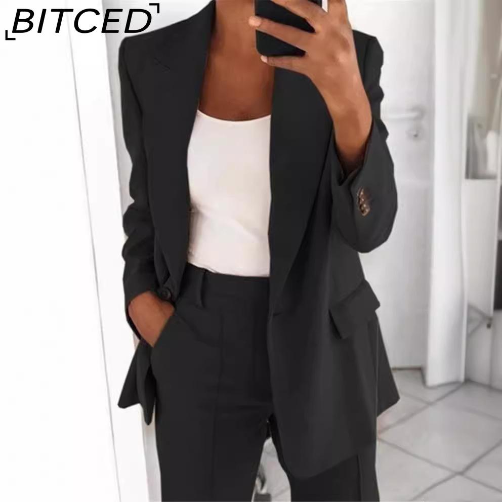 BITCED Women's Autumn Fashion: Tailored Collared Cardigan with Elegant Blazer Silhouette