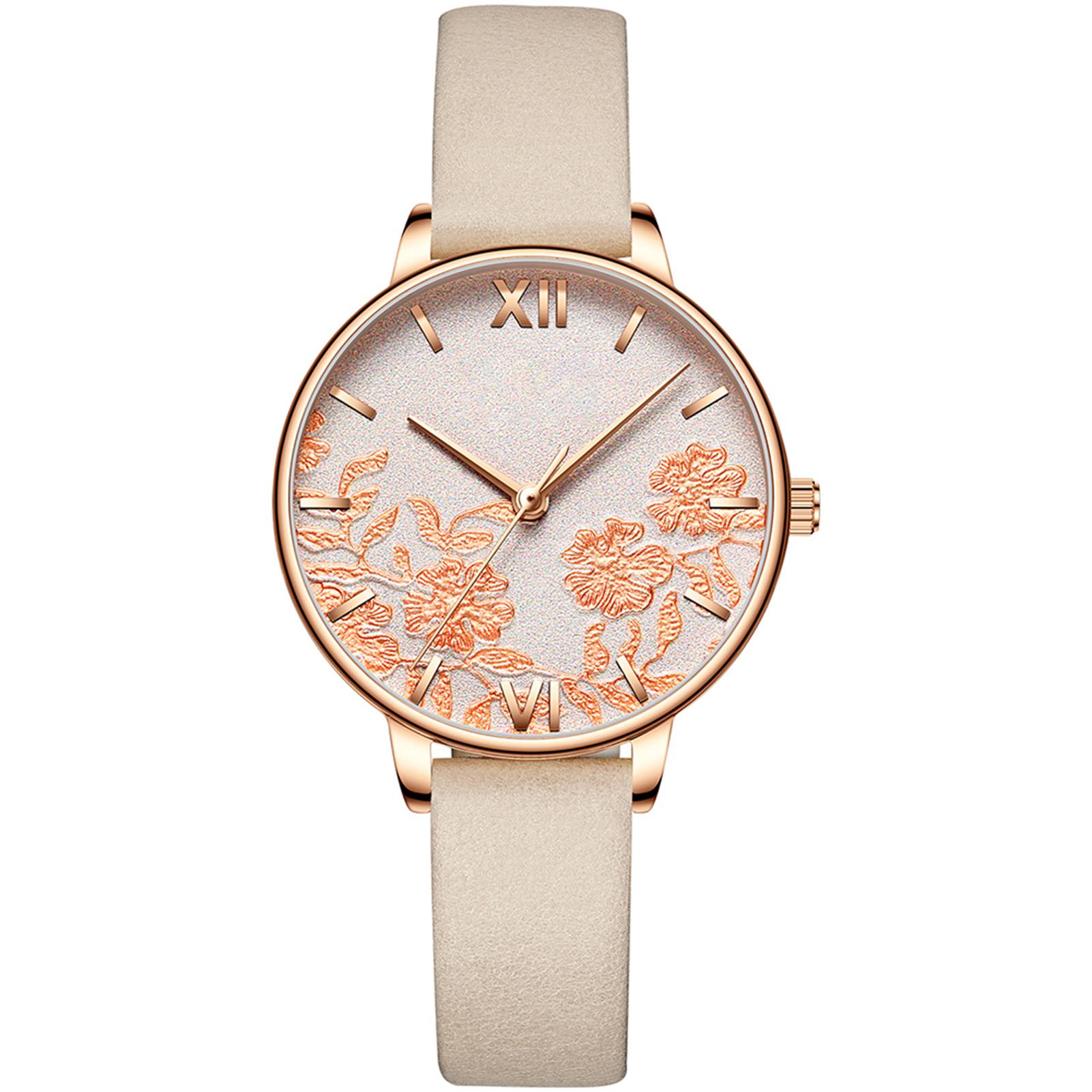 

CURREN 9065 Элегантные Изысканные Повседневные Деловые Кварцевые Женские Часы Сакура Цветок Тиснение Ультратонкие Тонкие Простые Наручные