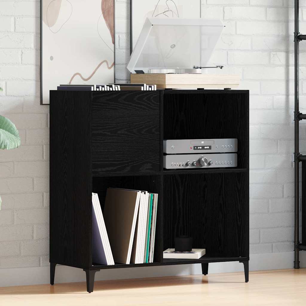 Vinyl Record Cabinet Black Oak Effect 84.5 x 38 x 89 cm