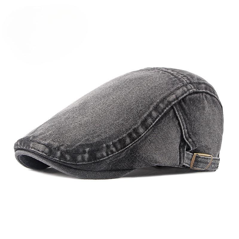 

Vintage Washed Denim Beret for Men & Women British Style Flat Cap Adjustable Cotton Newsboy Cabbie Hat Retro Forward Cap 56-60cm чёрный