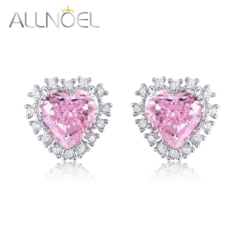 

Elegant Jewelry 925 Sterling Silver Stud Earrings for Women Heart 9*9mm High Carbon Diamond Pink Zircon Romance Anniversary Gift