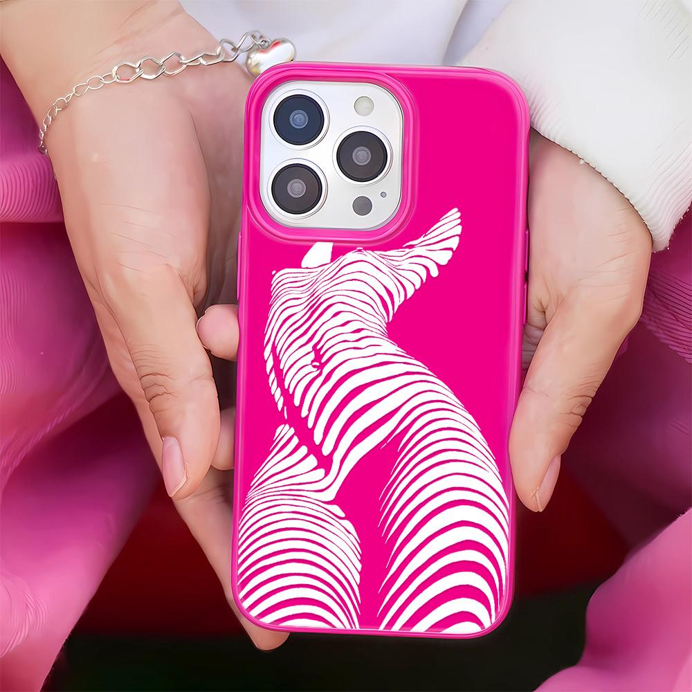 

Fashion Zebra Body Phone Case for iPhone 17 16 15 14 Plus 13 12 11 Pro Max 7 8 X XS XR Bold Graphic TPU Protective Cover Funda iPhone 16 Яскраво-рожевий