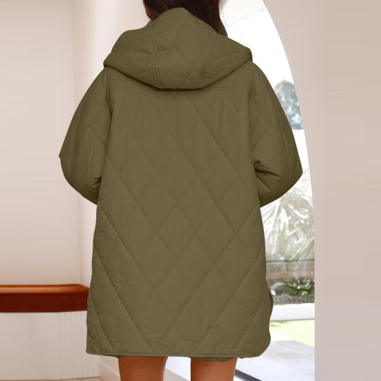 Women's Quilted Puffer Jacket Hooded Long Sleeve Winter Padded Down Coat Lightweight Warm Jacket with Pockets