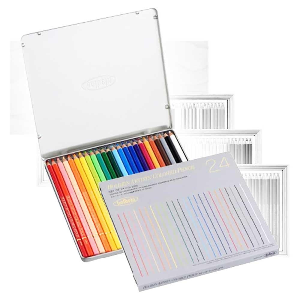 colored pencils Holbein Made in Colored Pencils Fast soft thick lead and Oil-based PRO. Art, Japan, "Artist 24-Color Set" - drawing, lead, barrel.
