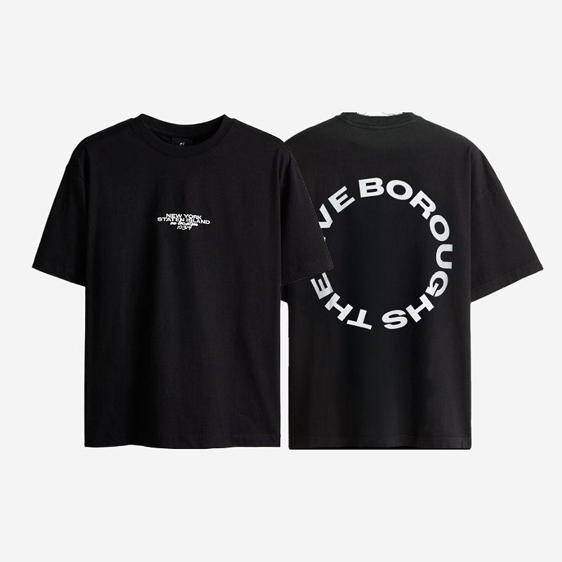 

HM Мужская одежда Женская футболка Летний принт Хлопок Средней плотности Со спущенным плечом Свободная С коротким рукавом Парная футболка 1227157 Black/New York 170/92