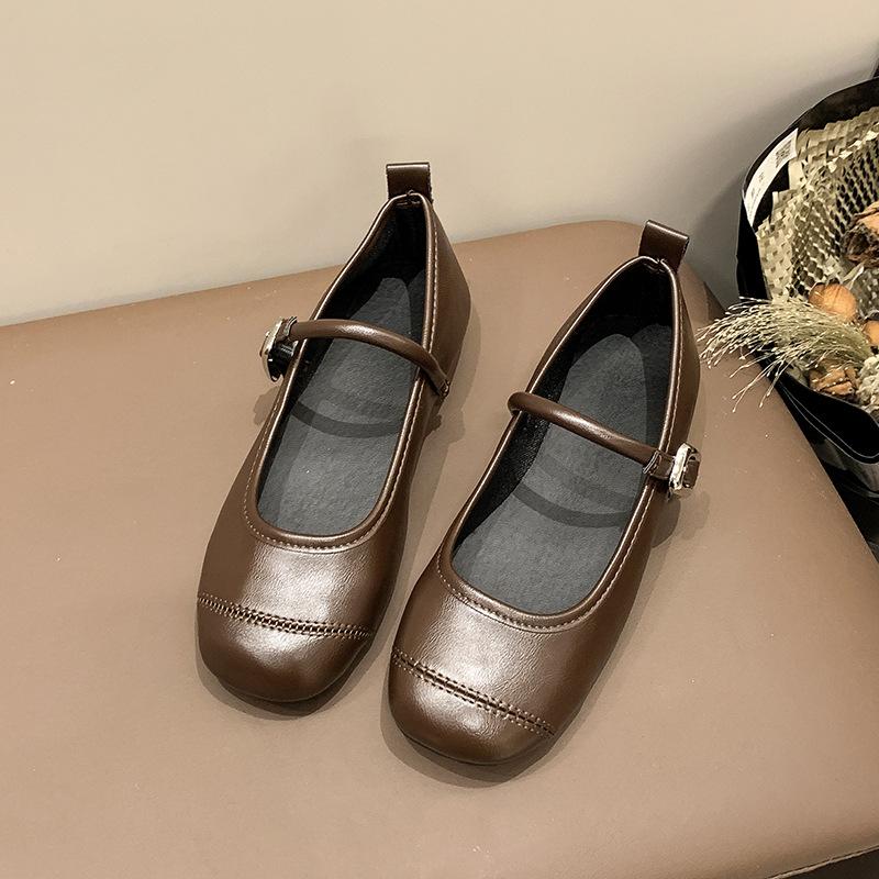 French with Skirt Mary Jane Shoes Women's Shoes 2025 Spring and Autumn New Korean Version Flat-bottomed Doudou Shoes Silver Small Leather Shoes