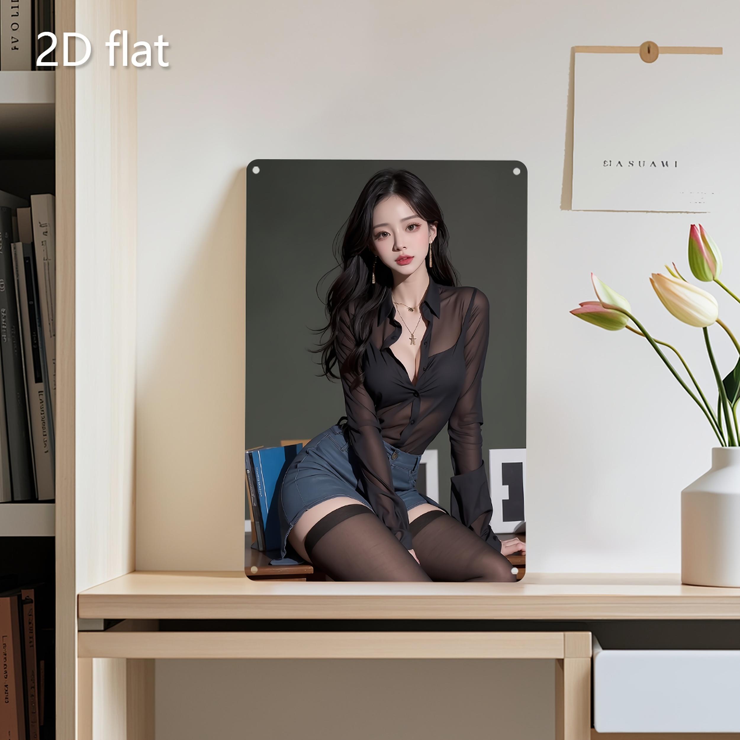 

HD Metal Tin Sign Elegant Sheer Blouse Office Lady Portrait Wall Art Decor For Home Bedroom Decoration 20x30cm（7.8x11.8inch）