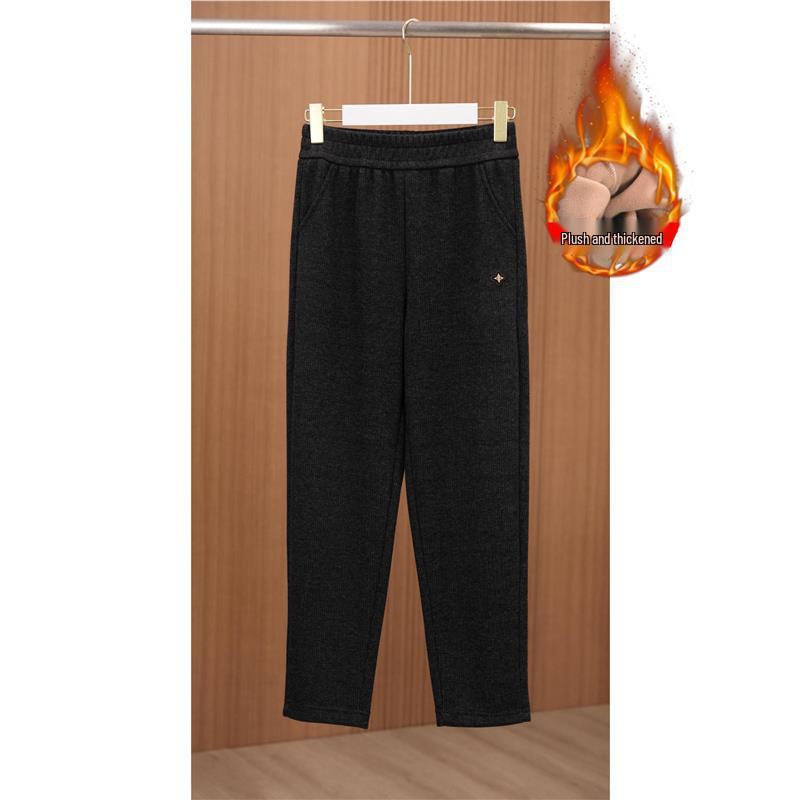 Fashionable High Waist Fleece-Lined Knit Pants - Autumn Winter Casual Chic