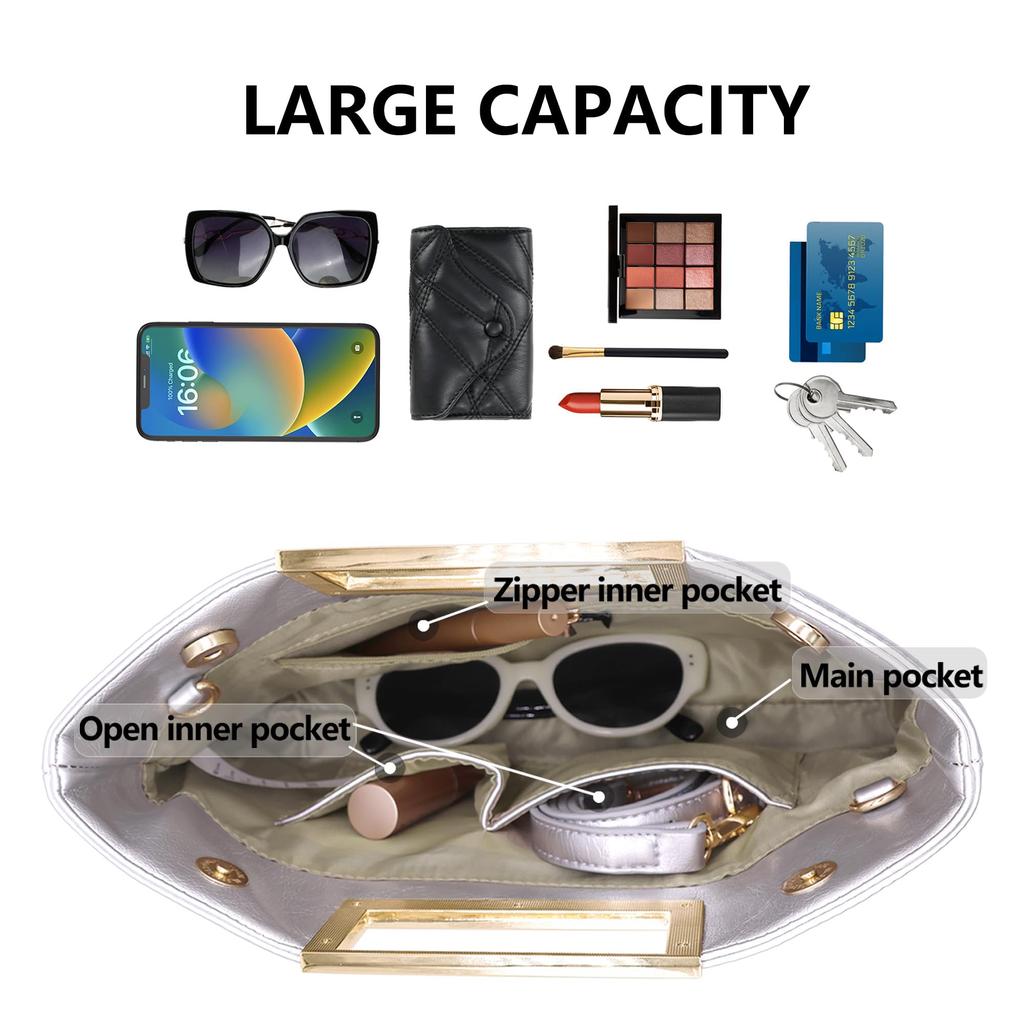 Clutch Bag Large Wedding Handbag Simple Vintage Crossbody Shoulder Bag with Shoulder Strap [Milisente] Women's (Silver)