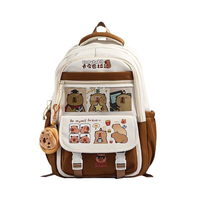 Large Cartoon Capybara Capacity  Backpack  Animal Print Girl Student Schoolbag