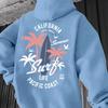 Vintage West Coast Surf Hooded Sweatshirt California Palm Tree Graphic Back Print Casual Loose Hoodie