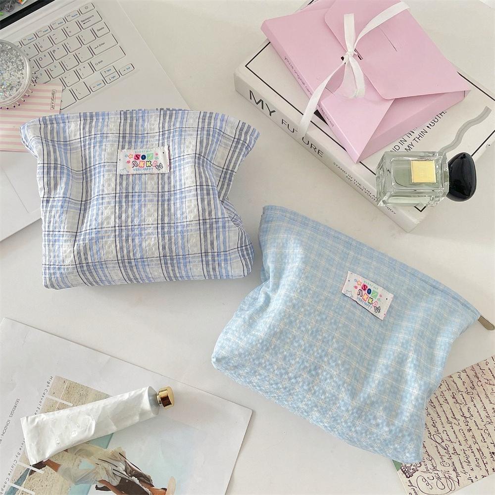 Fashion Plaid Cosmetic Bag Portable Travel Toiletry Bag Women Large Capacity Zipper Make Up Organizer Makeup Storage Bag