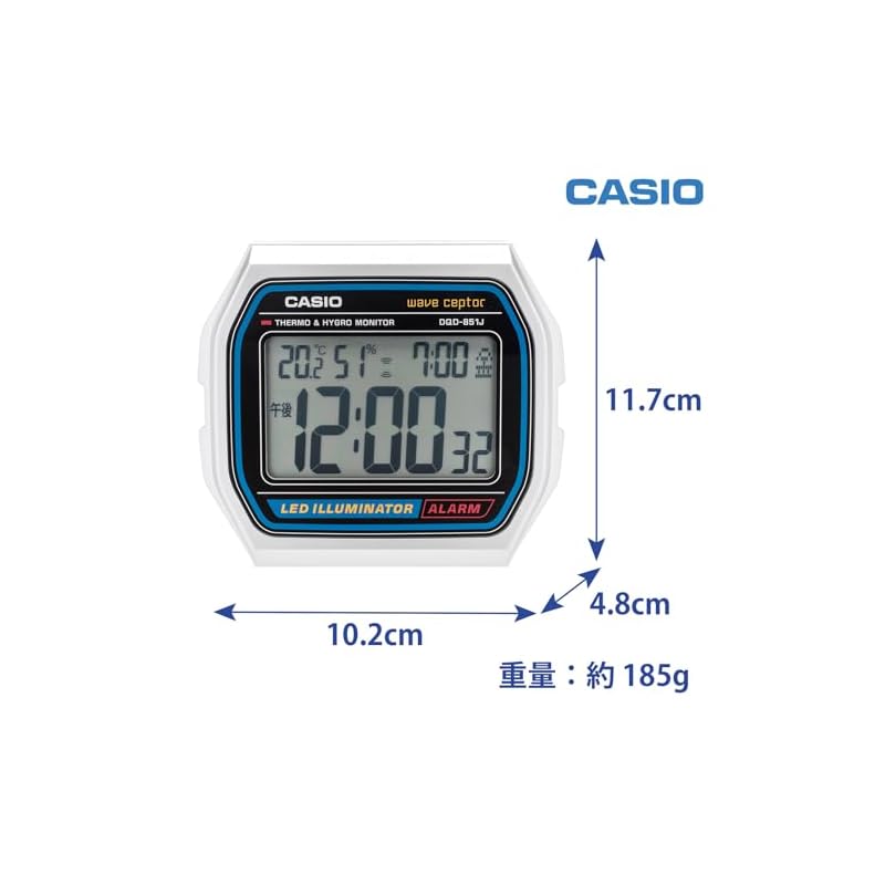 CASIO Alarm Clock, Radio-Controlled, Temperature and Humidity, Date, Day of the Week, Electronic Sound, Alarm, Snooze, Light, Silver, DQD-851J-8JF