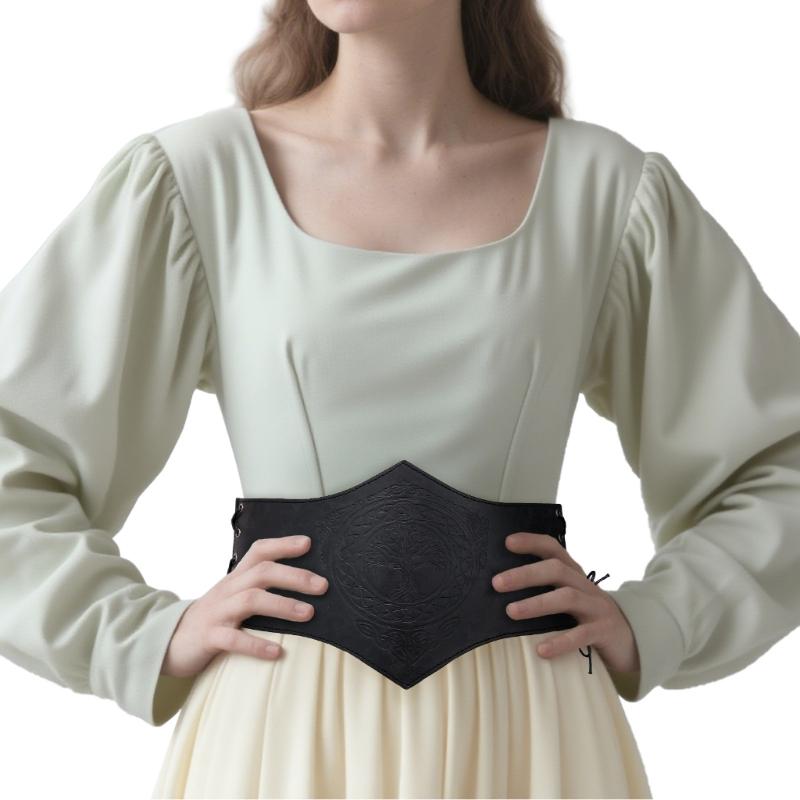 Medieval Corset Belt Waist Cincher PU Leather Embossed Waistband for Fashion and Comfortable Waist Accessory