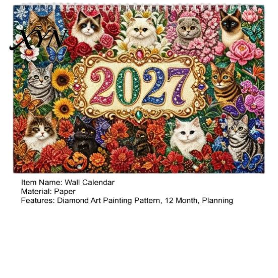 DIY Kalender-Set 2027 Diamond Art Malvorlage Wandkalender, Strassstein-Edelstein 12 Anfängerfreundliche Bastelarbeiten Monatsplaner, Jan. 2026-Dez.