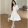 Summer Single Breasted Knitted Sweater Dress Bottoming Women Short Sleeve Casual High Waist Elastic Party Dresses