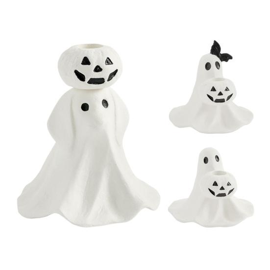 Halloween Ghost Taper Candle Holder Spooky Resin Ghost Pumpkin Tapered Candlestick Holder for Halloween Wedding Party Office Home Table Decor