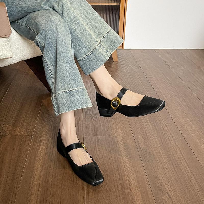 Square-toed Single Shoes with A Shallow Mouth and Thick Heels, Elegant Commuter Women's Shoes