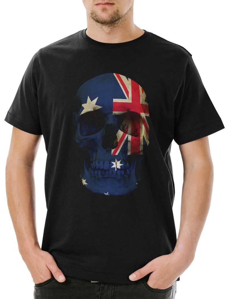 Classic Australia Skull Flag Mens T-Shirt Skull Banner Flag Australia