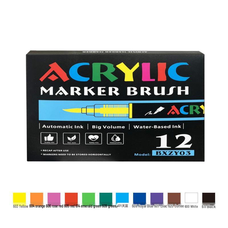 

Акриловый маркер с прямыми чернилами, кисть с мягким наконечником, большая емкость, возможность наслоения, не под давлением.