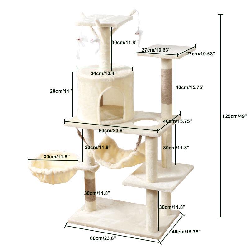 Velvet Cat Tree: Large Climbing Frame & Bed for Cats and Kittens, Space-Saving Design for All Seasons