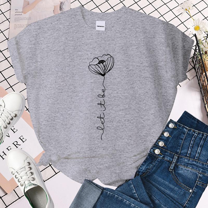 (Premium T-shirt)Hot Sales Let It Be Flower T Shirts Women Summer Cool Short Sleeves Personality Harajuku T-Shirt