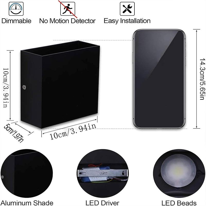 LED Sconce Hardwired Set of 2 Wall Lamp Black Up Down Mini Metal DC85-265V for Indoor Living Room Bedroom Hallway Decor Warm